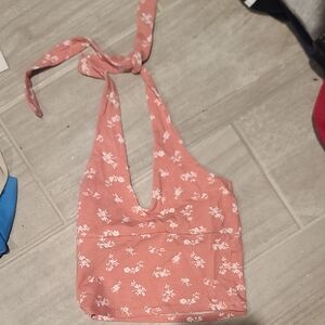 Hollister Floral Halter Crop Top - Pink